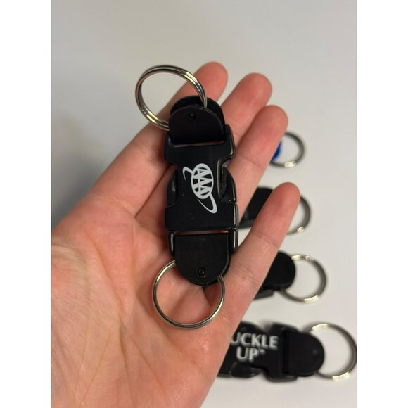 BUCKLE-UP Safety Keychain Set Lot of 5 Plastic Promotional Keyrings Blue & Black - Picture 4 of 5